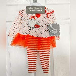 Baby essentials 3pc girls 3mo‎ orange and white ghost outfit